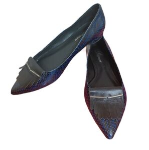 Delman Blue Snake Embossed Pointed Toe Loafers Women's Size 9 Leather Flats